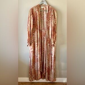 Natalie Martin 100% Silk Long Robe Size M Printed Tie Waist - quiet luxury chic